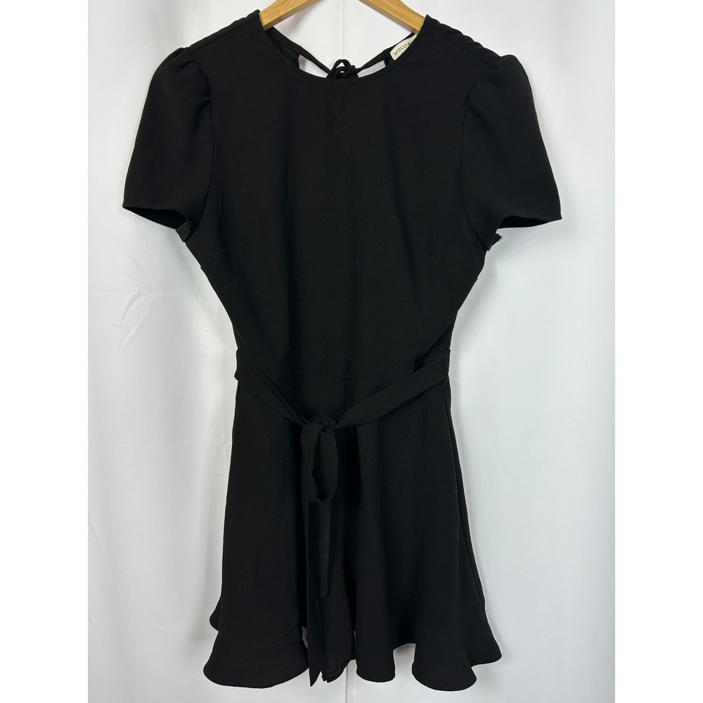 Molly Bracken‎ Minimalist Monochrome Black Ruffle Romper Open Back One piece XS